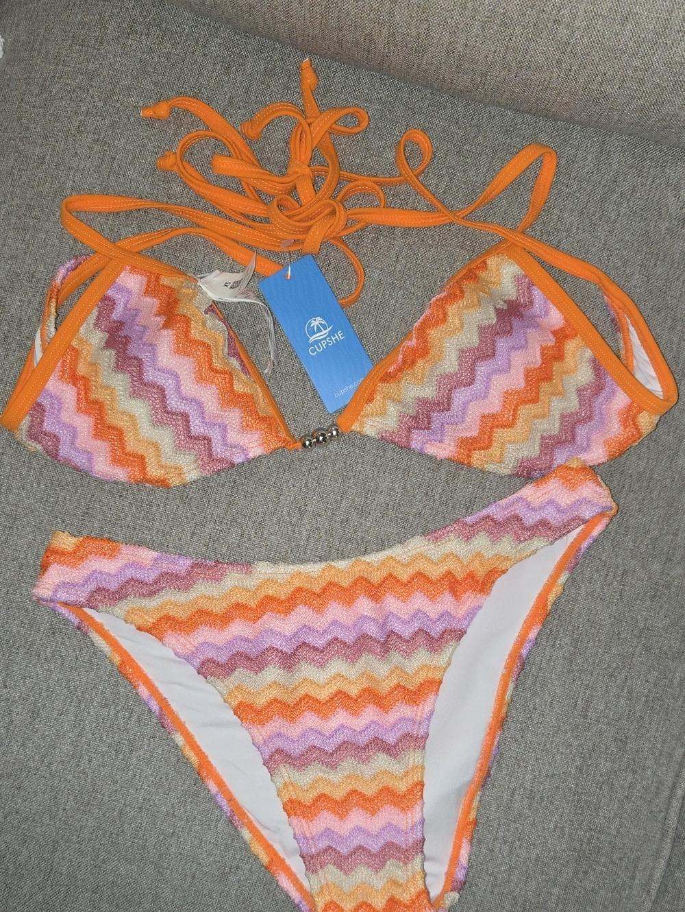 Cupshe Orange Chevron Textured Triangle Bikini - Women's Swim